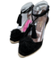 Aquazzura Shoe Size 38 Black & Beige Suede & Raffia Pom Pom Ankle Tie Wedges Black & Beige / 38