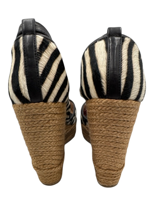 Palomitas Shoe Size 37 Brown, White, Tan Ponyhair Raffia Peep Toe Wedges Brown, White, Tan / 37