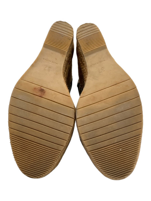 Palomitas Shoe Size 37 Brown, White, Tan Ponyhair Raffia Peep Toe Wedges Brown, White, Tan / 37