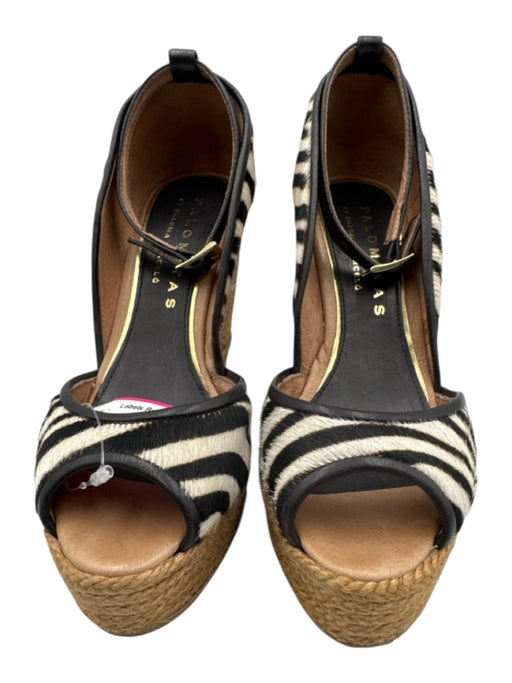 Palomitas Shoe Size 37 Brown, White, Tan Ponyhair Raffia Peep Toe Wedges Brown, White, Tan / 37