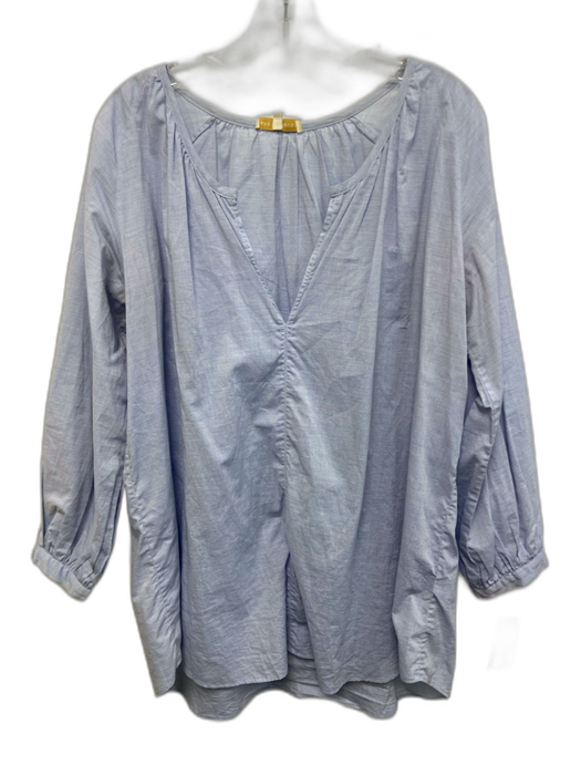 Ann Mashburn Size L Chambray Blue Cotton V Neck Long Sleeve Top Chambray Blue / L
