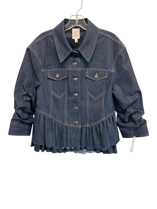 Cinq a Sept Size XL Dark Wash Cotton Blend Denim Scrunch Sleeve Jacket Dark Wash / XL