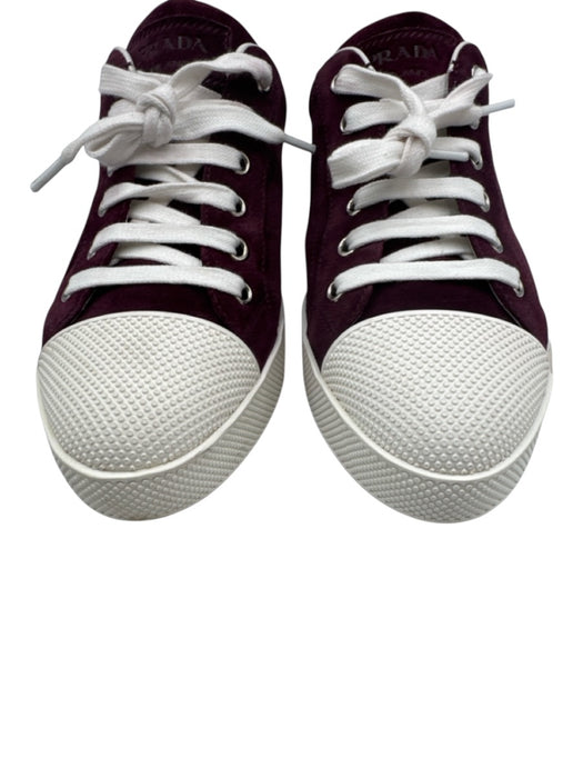 Prada Sport Shoe Size 37.5 Maroon Purple & White Leather Upper Suede Sneakers Maroon Purple & White / 37.5