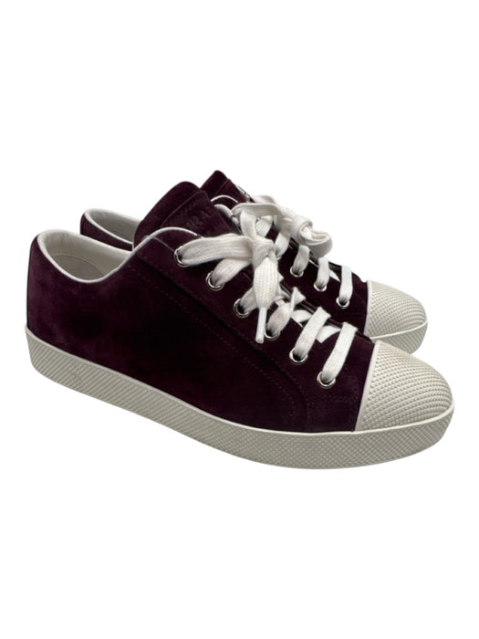 Prada Sport Shoe Size 37.5 Maroon Purple & White Leather Upper Suede Sneakers Maroon Purple & White / 37.5