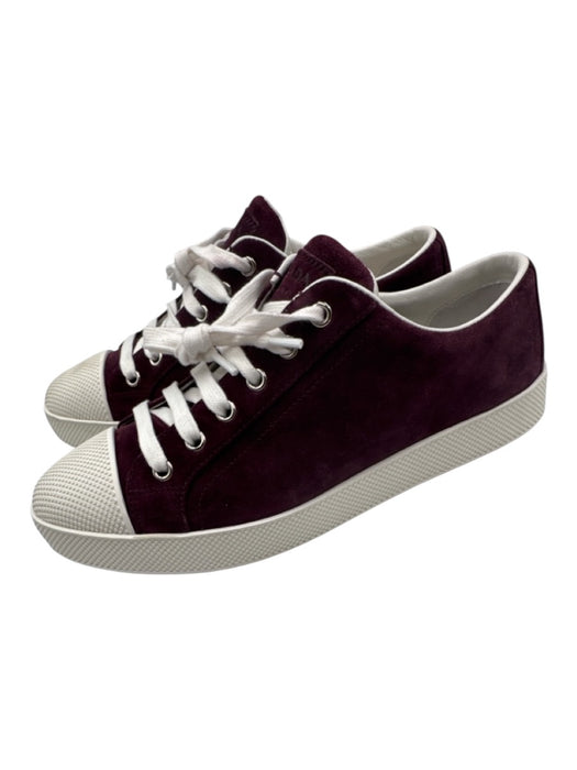 Prada Sport Shoe Size 37.5 Maroon Purple & White Leather Upper Suede Sneakers Maroon Purple & White / 37.5