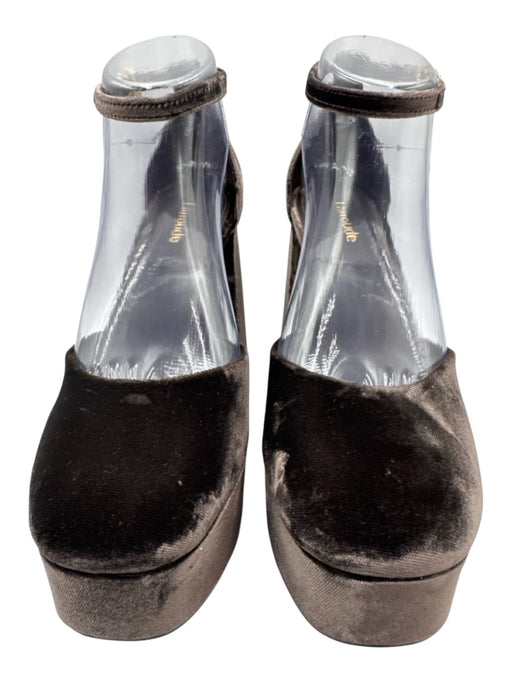 Larroude Shoe Size 8 Dark Brown textile upper Velvet Ankle Buckle Platform Pumps Dark Brown / 8
