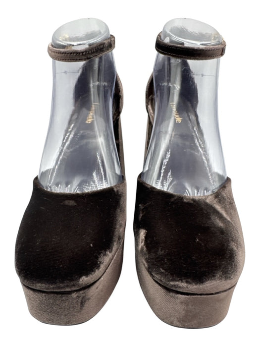 Larroude Shoe Size 8 Dark Brown textile upper Velvet Ankle Buckle Platform Pumps Dark Brown / 8