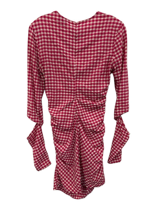 Ganni Size 36 Hot Pink & White Polyester Blend Seersucker Gingham Cutout Dress Hot Pink & White / 36