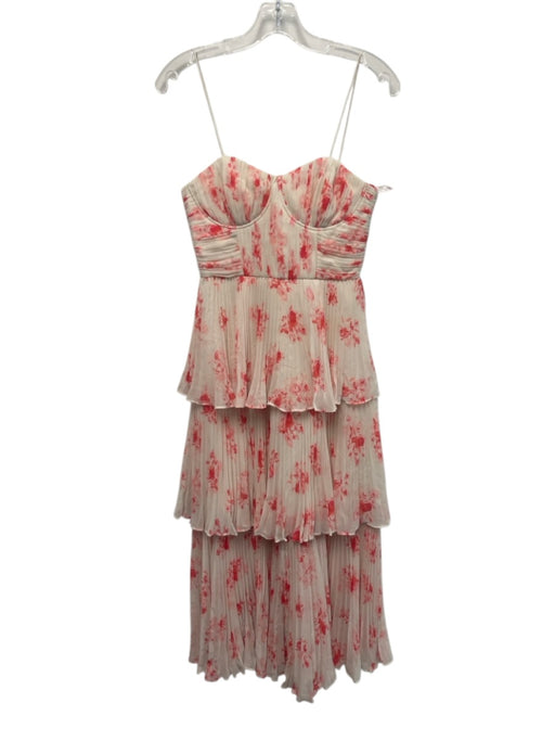 Self-Portrait Size 2 Cream White & Pink Polyester Floral Spaghetti Strap Dress Cream White & Pink / 2