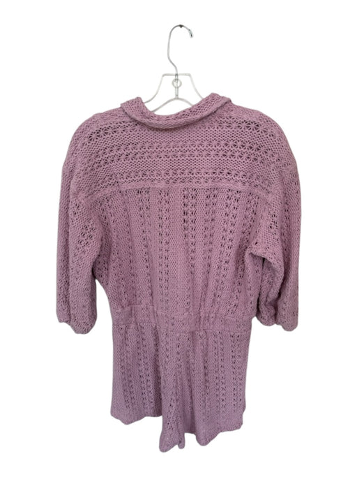 FP Beach Size S Mauve Cotton Blend Knit Half Button Collar 3/4 Sleeve Romper Mauve / S