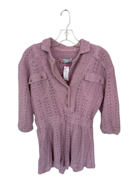 FP Beach Size S Mauve Cotton Blend Knit Half Button Collar 3/4 Sleeve Romper Mauve / S