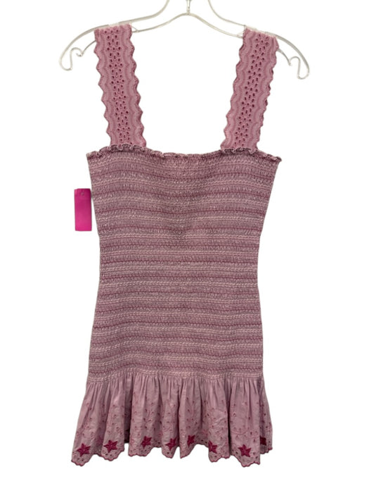 Loveshackfancy Size S Pink Cotton Shirred Sleeveless Embroidered Detail Dress Pink / S