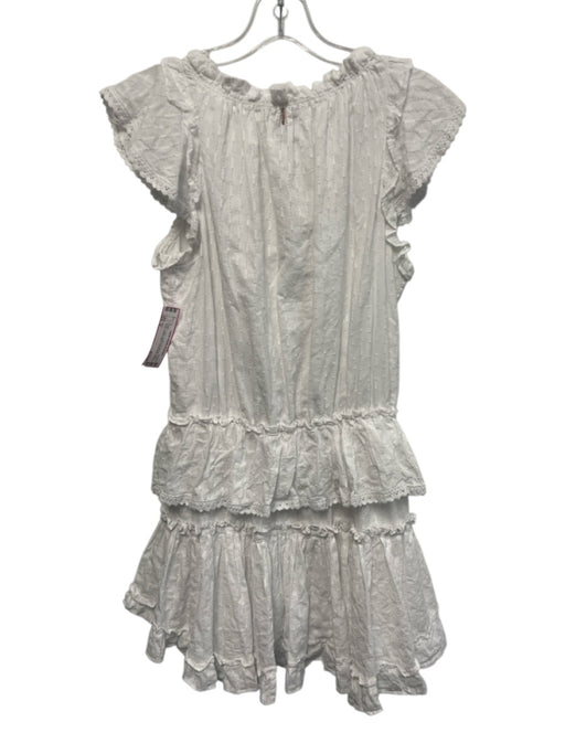 Misa Size S White Cotton Ruffle Cap Sleeve Tie V Neck Elastic Waist Dress White / S