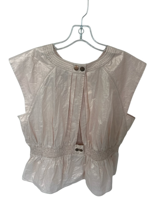 Anthropologie Size 1X Peach Cotton Metallic Smocked Waist Pleat Sleeveless Top Peach / 1X