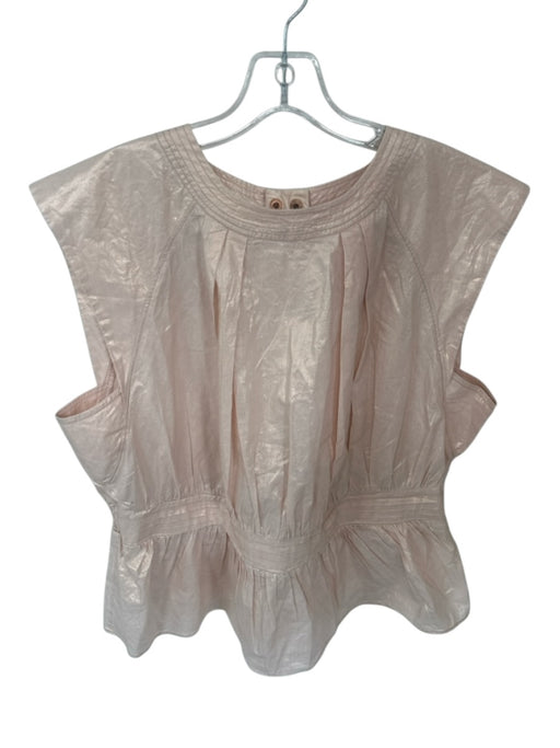 Anthropologie Size 1X Peach Cotton Metallic Smocked Waist Pleat Sleeveless Top Peach / 1X