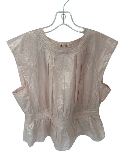 Anthropologie Size 1X Peach Cotton Metallic Smocked Waist Pleat Sleeveless Top Peach / 1X