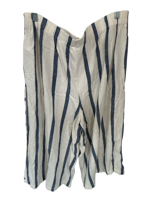 Maeve Size 16 Ivory & blue Cotton Striped Calf Length Button Detail Gaucho Pants Ivory & blue / 16