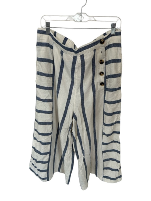 Maeve Size 16 Ivory & blue Cotton Striped Calf Length Button Detail Gaucho Pants Ivory & blue / 16