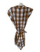 Whit Two Size 2X Light Brown & White Cotton Gingham Button Up Collar Romper Light Brown & White / 2X