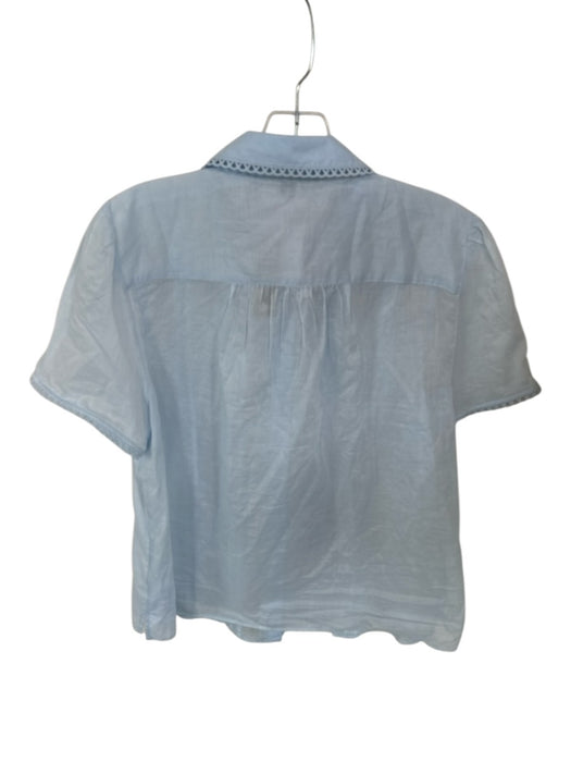 J Crew Size 14 Baby Blue Cotton Short Sleeve Button Up loop trim Top Baby Blue / 14