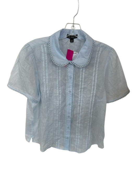 J Crew Size 14 Baby Blue Cotton Short Sleeve Button Up loop trim Top Baby Blue / 14