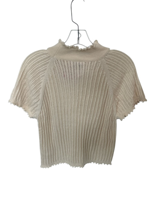 Anthropologie Size 1X Cream Cotton Short Sleeve Knit Ruffle Trim Top Cream / 1X