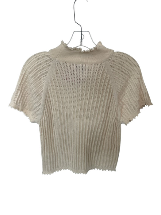 Anthropologie Size 1X Cream Cotton Short Sleeve Knit Ruffle Trim Top Cream / 1X