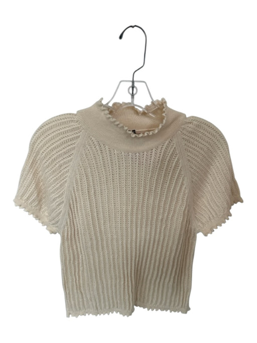 Anthropologie Size 1X Cream Cotton Short Sleeve Knit Ruffle Trim Top Cream / 1X