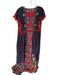 Bhanuni by Jyoti Size 16 Indigo & Red Viscose Ruffle Sleeves Leaves Maxi Dress Indigo & Red / 16