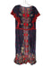 Bhanuni by Jyoti Size 16 Indigo & Red Viscose Ruffle Sleeves Leaves Maxi Dress Indigo & Red / 16