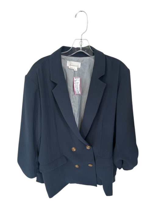 By Anthropologie Size XL Navy Polyester Buttons Collared Ruffle sleeve Blazer Navy / XL