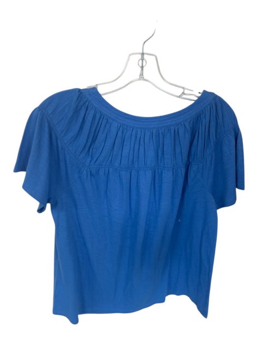 Lilly Pulitzer Size L Blue Cotton Short Sleeve Square Neck Scrunch Detail Top Blue / L