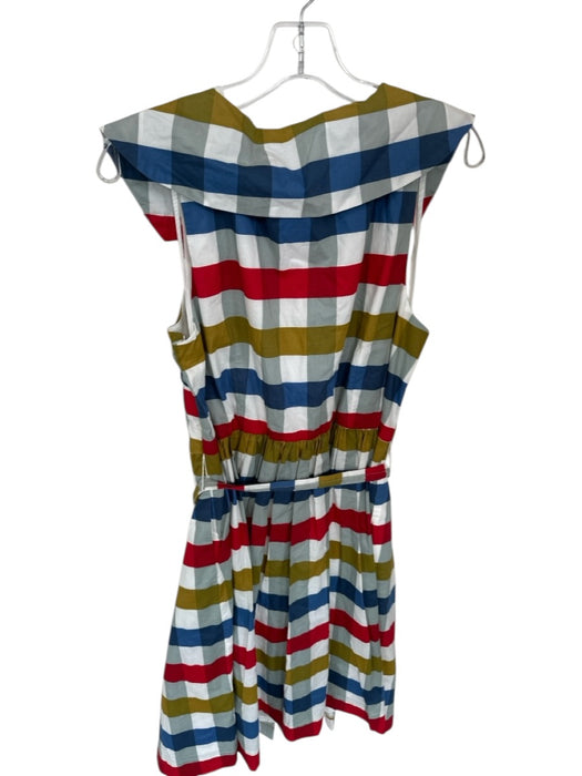 Anthropologie Size 16 Blue & Multi Cotton Gingham Deep V Belt attached Dress Blue & Multi / 16