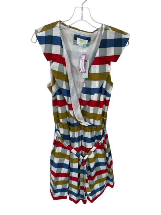 Anthropologie Size 16 Blue & Multi Cotton Gingham Deep V Belt attached Dress Blue & Multi / 16
