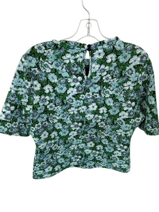 Maeve Size XL Blue & Green Viscose Blend Floral Quilted Short Sleeve Top Blue & Green / XL