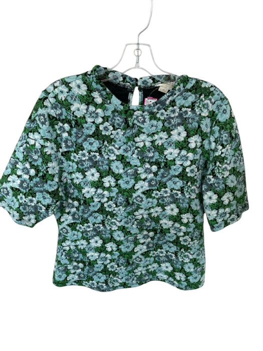 Maeve Size XL Blue & Green Viscose Blend Floral Quilted Short Sleeve Top Blue & Green / XL