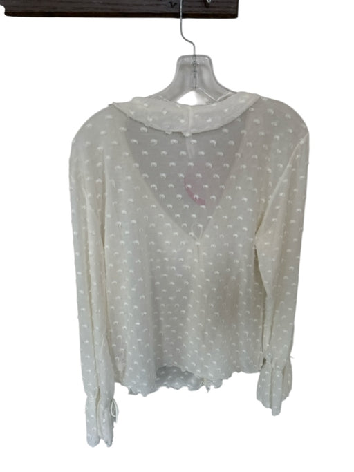 Anthropologie Size XL Ivory Polyester Blend Tie Front Long Sleeve Collar Top Ivory / XL