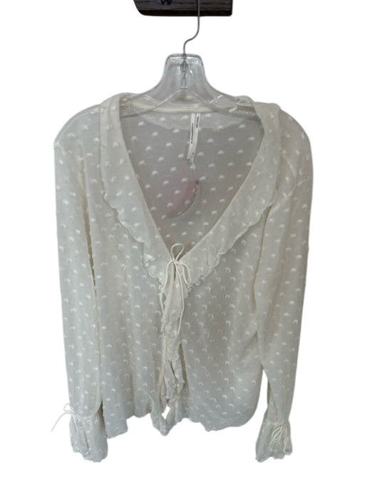 Anthropologie Size XL Ivory Polyester Blend Tie Front Long Sleeve Collar Top Ivory / XL