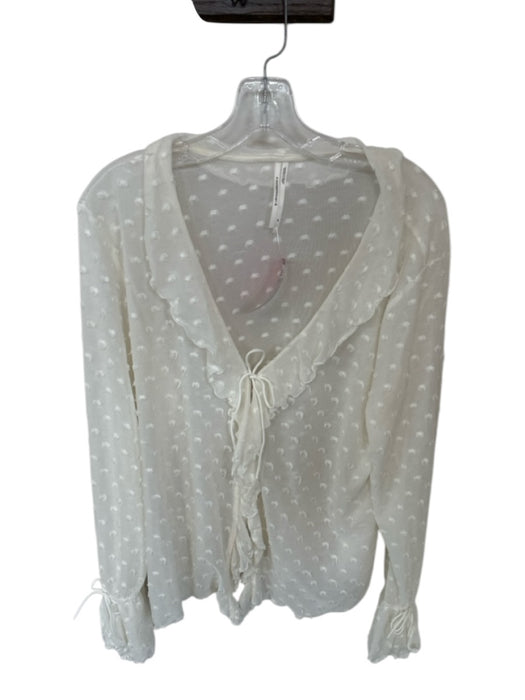 Anthropologie Size XL Ivory Polyester Blend Tie Front Long Sleeve Collar Top Ivory / XL