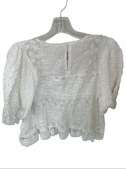 Anthropologie Size 1X White Cotton Blend Short Sleeve Puff Sleeve Ruffle Top White / 1X
