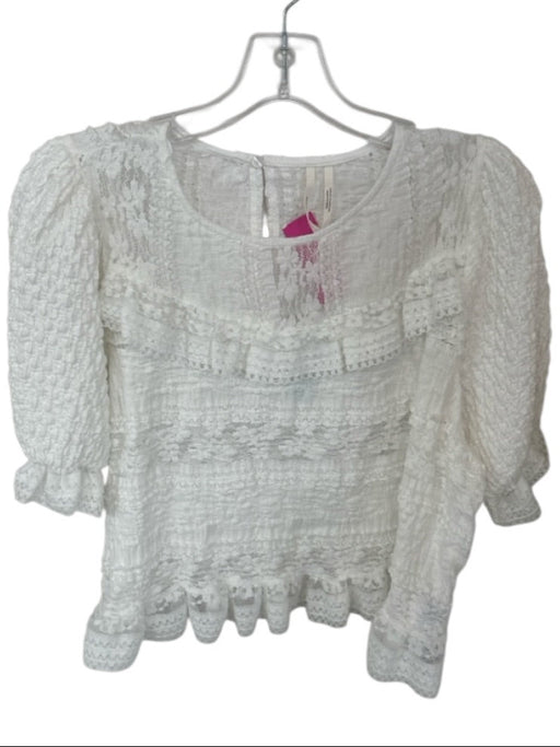 Anthropologie Size 1X White Cotton Blend Short Sleeve Puff Sleeve Ruffle Top White / 1X