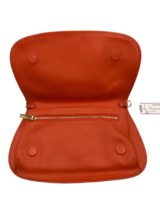 Tory Burch Orange Coated Leather Magnetic  Flap Crossbody Strap Bag Orange