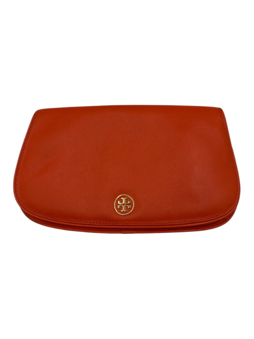 Tory Burch Orange Coated Leather Magnetic  Flap Crossbody Strap Bag Orange