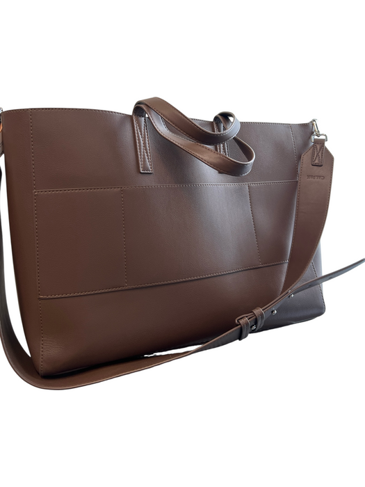 Calpak Brown Leather Silver Hardware Computer insert Crossbody Tote Bag Brown / L