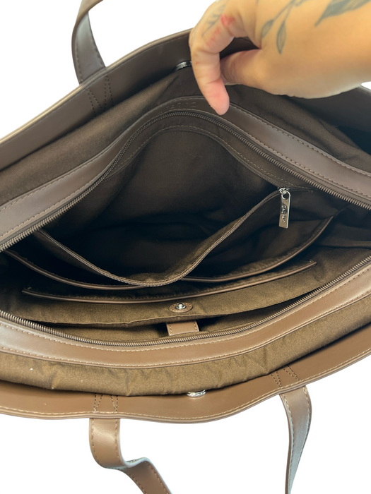 Calpak Brown Leather Silver Hardware Computer insert Crossbody Tote Bag Brown / L