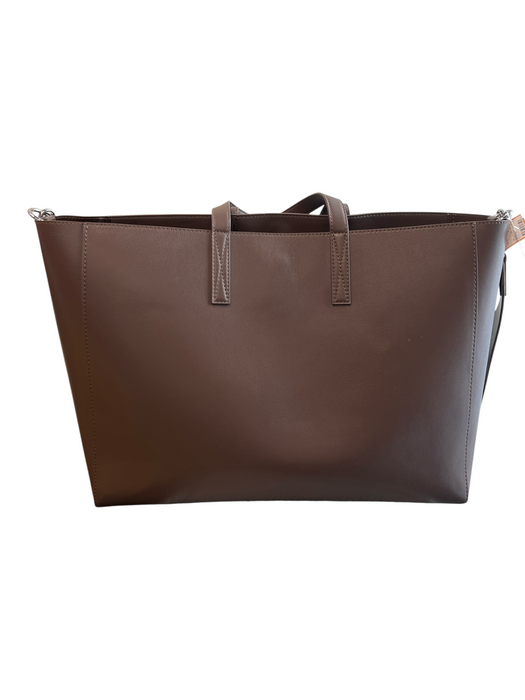 Calpak Brown Leather Silver Hardware Computer insert Crossbody Tote Bag Brown / L