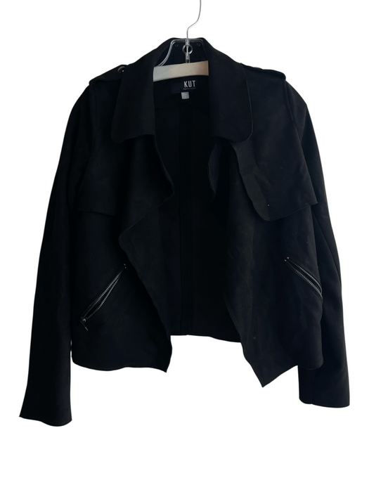 KUT Size S Black Polyester Suede Long Sleeve Side Pockets Cropped Jacket Black / S