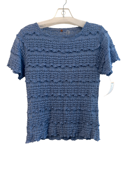 Free People Size M Blue Nylon & Cotton Short Sleeve Semi Sheer Stretch Top Blue / M