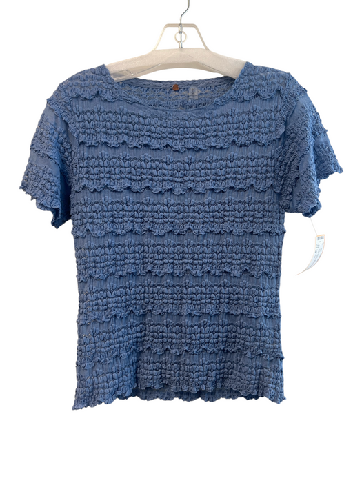Free People Size M Blue Nylon & Cotton Short Sleeve Semi Sheer Stretch Top Blue / M