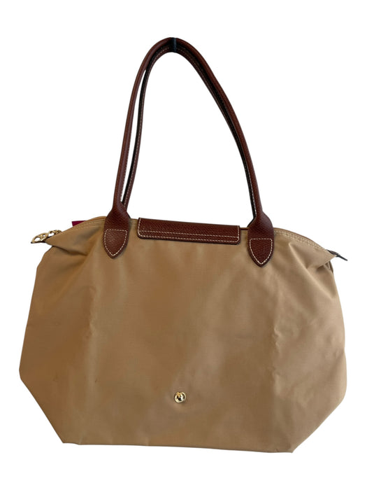 Longchamp Tan & brown Nylon & Leather 2 Strap Top Zip Snap Closure Foldable Bag Tan & brown / Medium